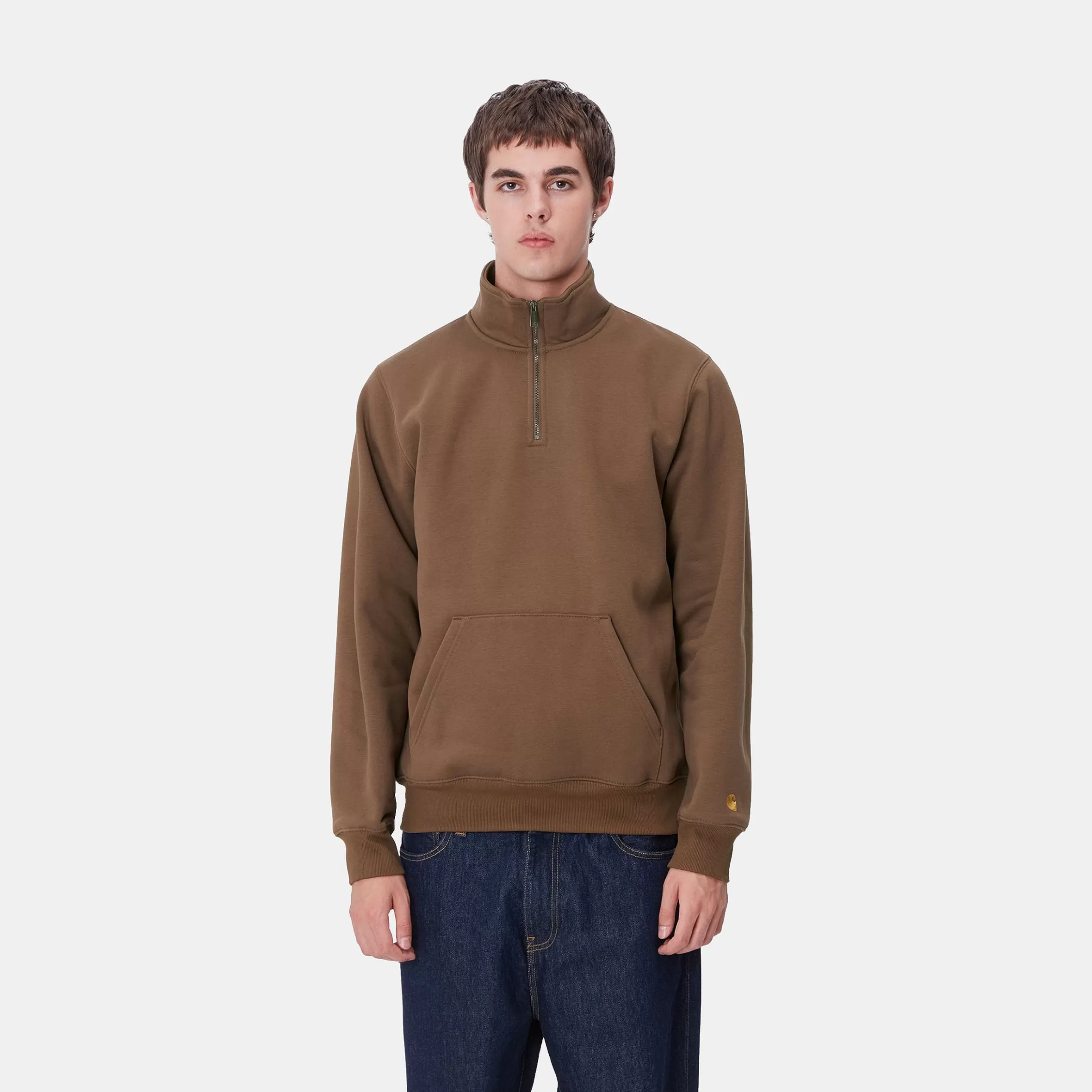 Carhartt WIP Sweats>Chase Neck Zip Sweatshirt Chocolate / Gold