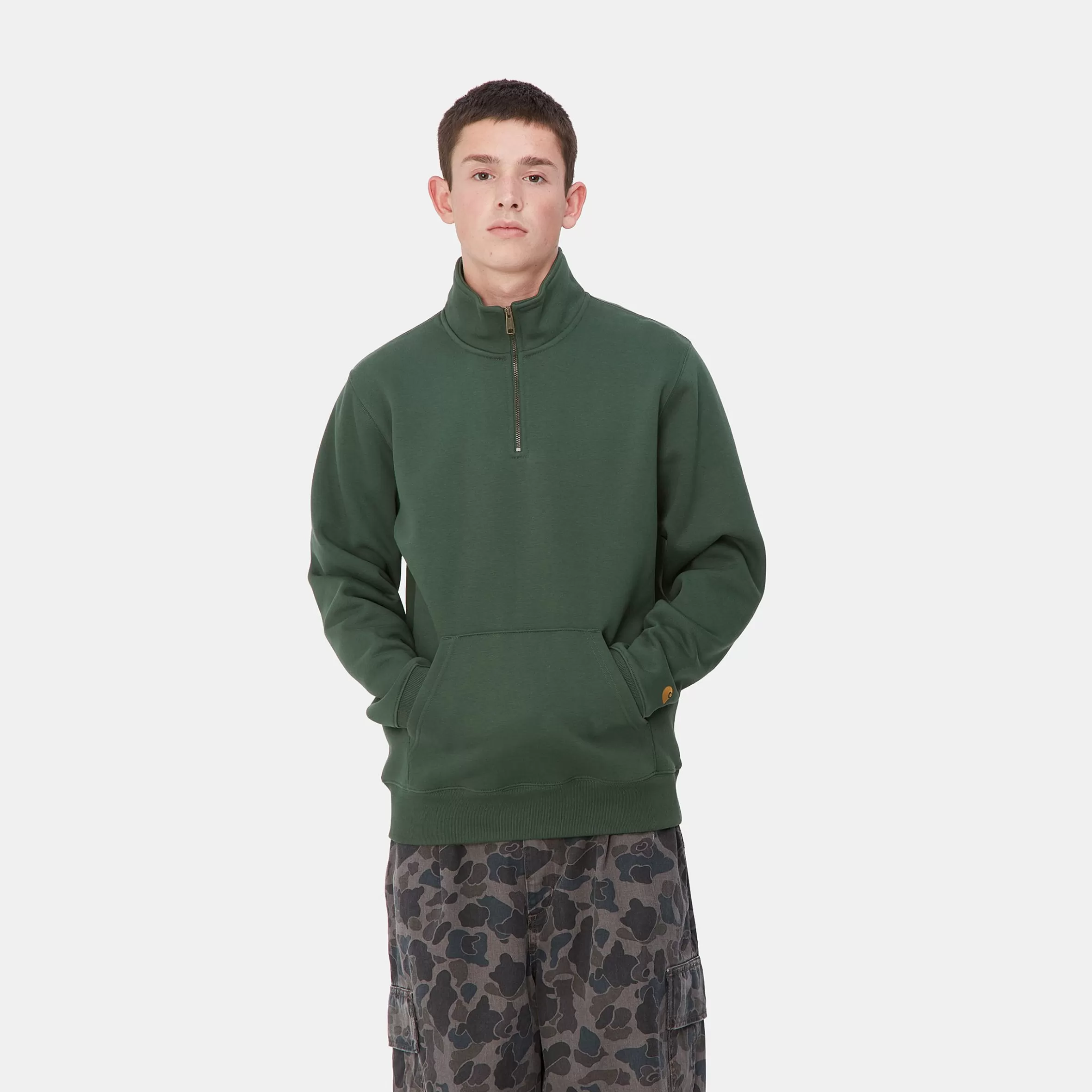 Carhartt WIP Sweats>Chase Neck Zip Sweatshirt Sycamore Tree / Gold