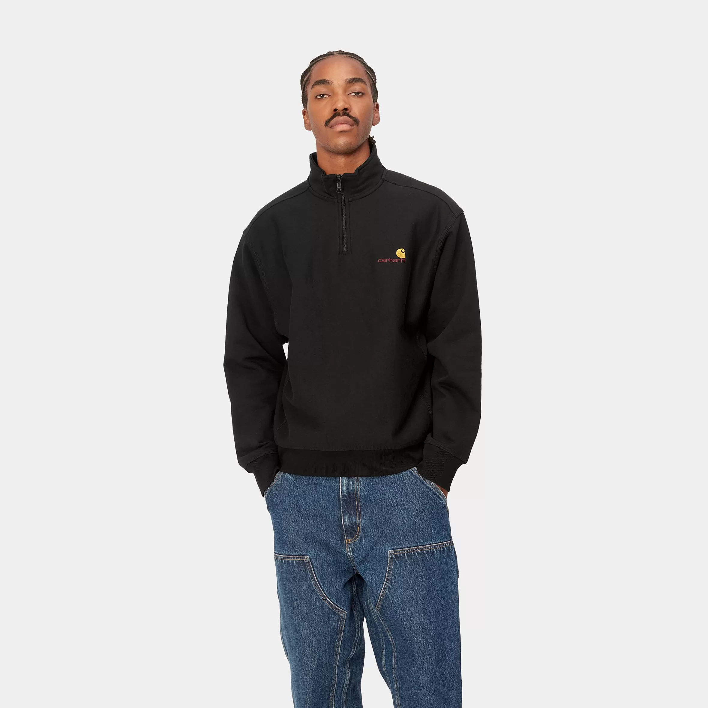 Carhartt WIP Sweats>Half Zip American Script Sweatshirt Black