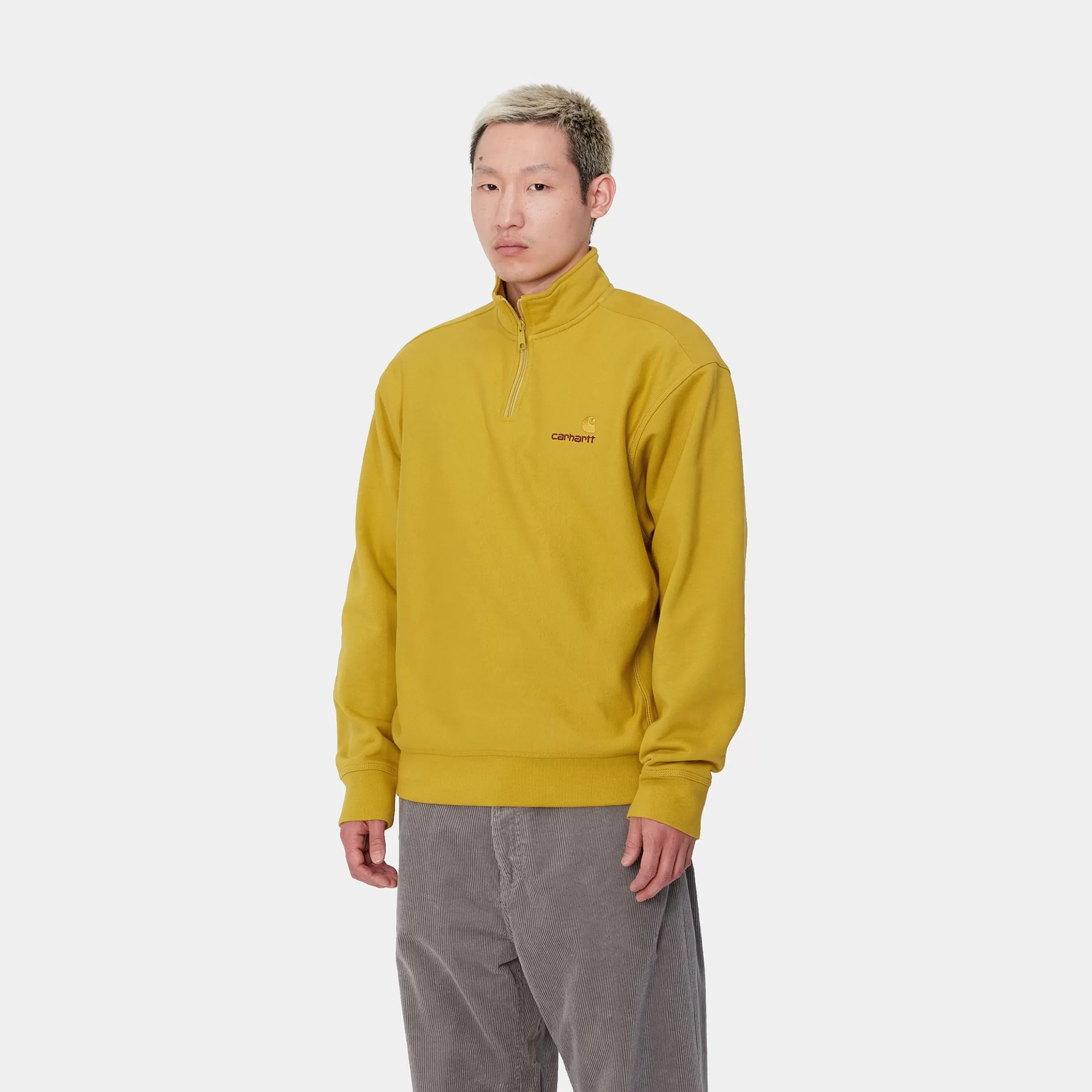 Carhartt WIP Sweats>Half Zip American Script Sweatshirt Golden Olive