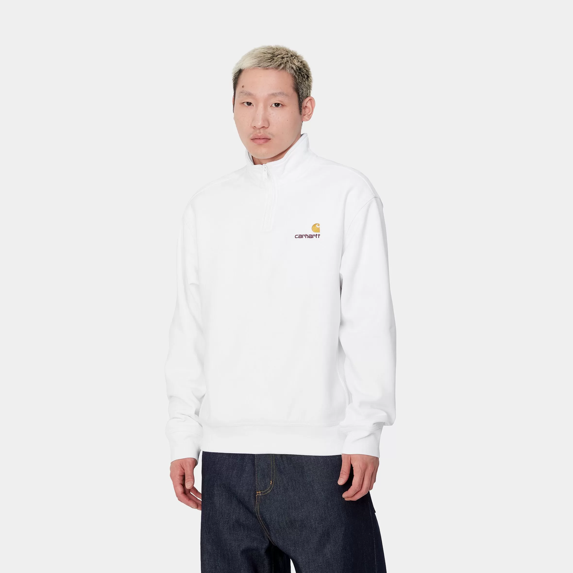 Carhartt WIP Sweats>Half Zip American Script Sweatshirt White