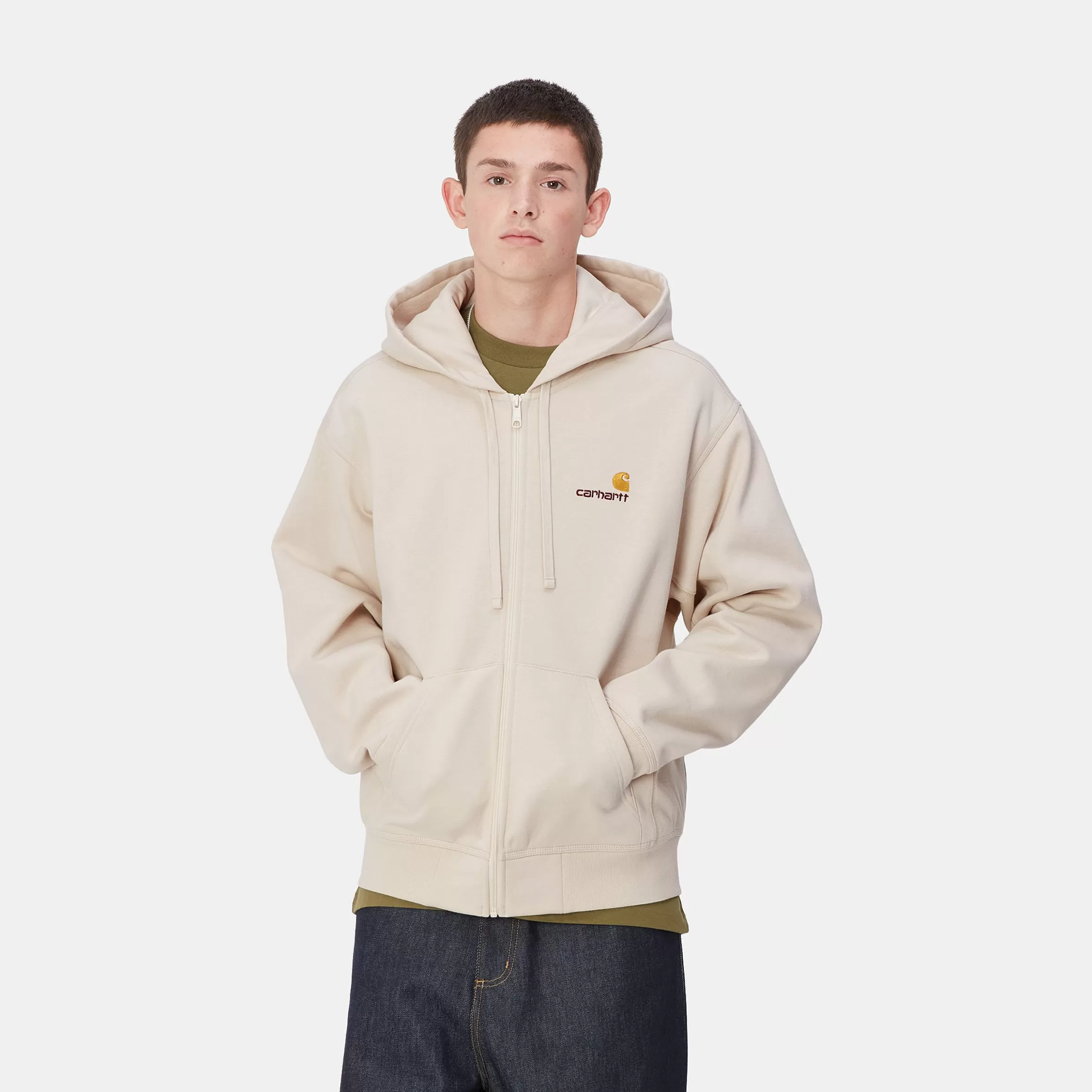 Carhartt WIP Sweats>Hooded American Script Jacket Moonbeam