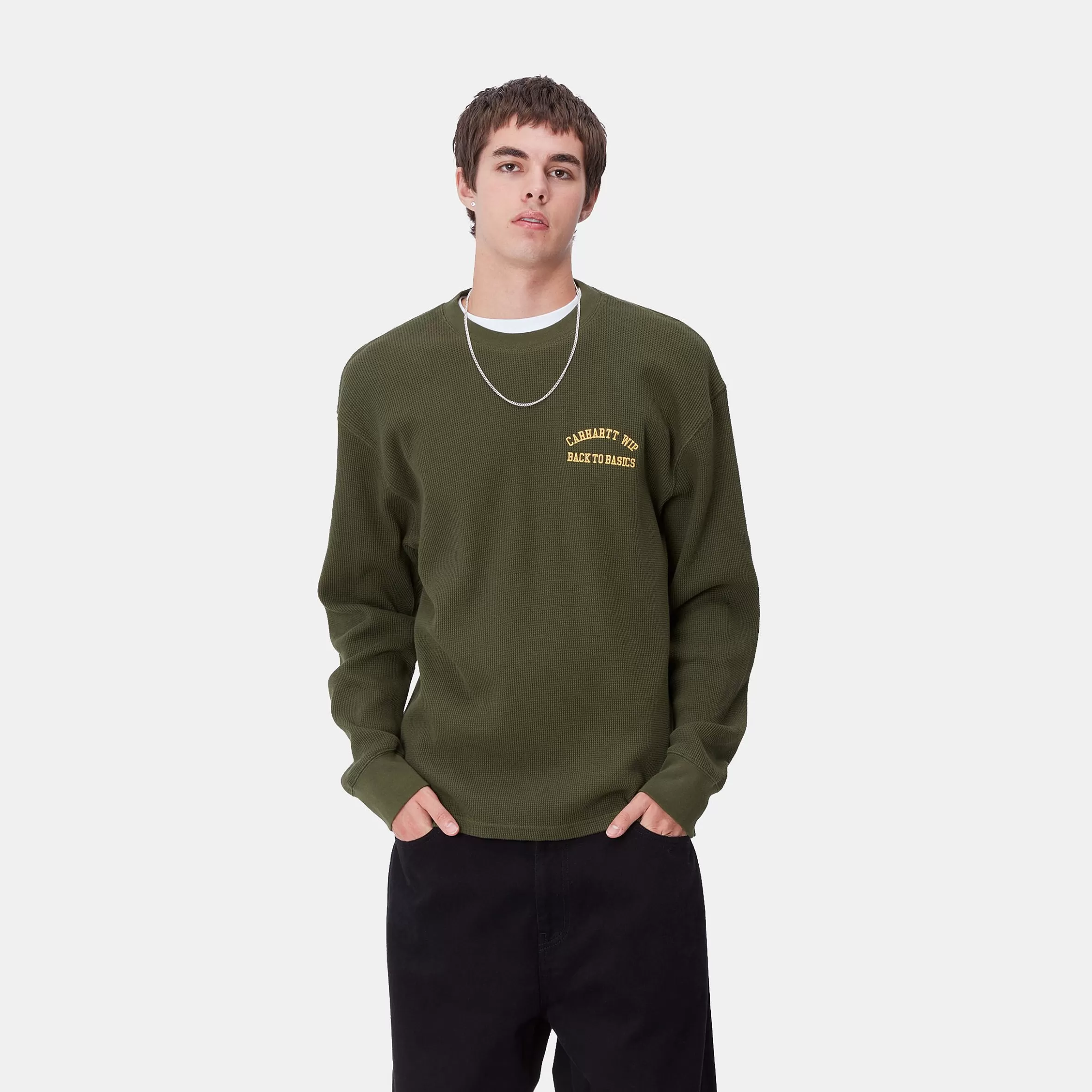 Carhartt WIP T-Shirts & Polos>L/S Basics Script T-Shirt Office Green / Winter Spice