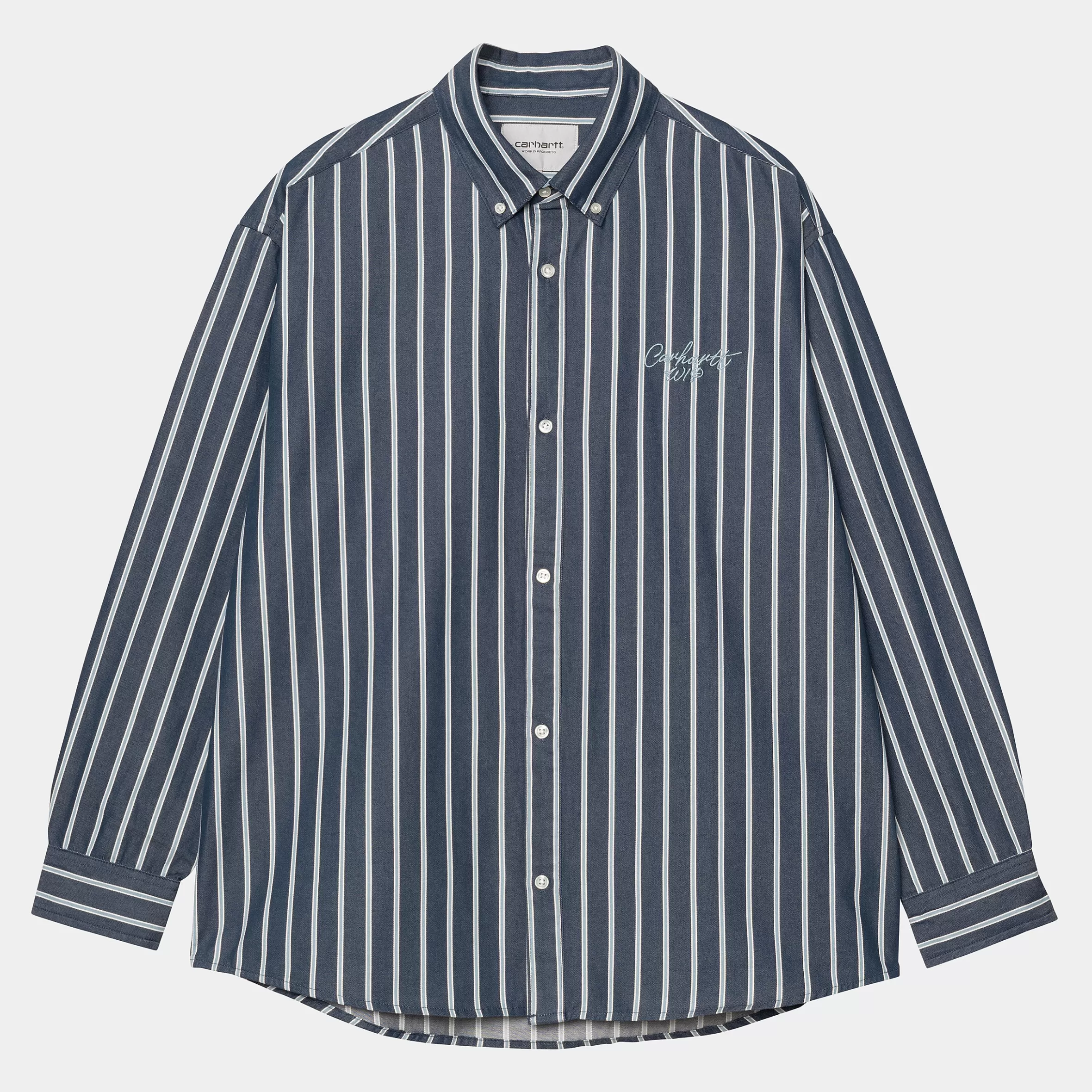 Carhartt WIP Hemden>L/S Signature Shirt Betz Stripe, Air Force Blue / Dusty Ice