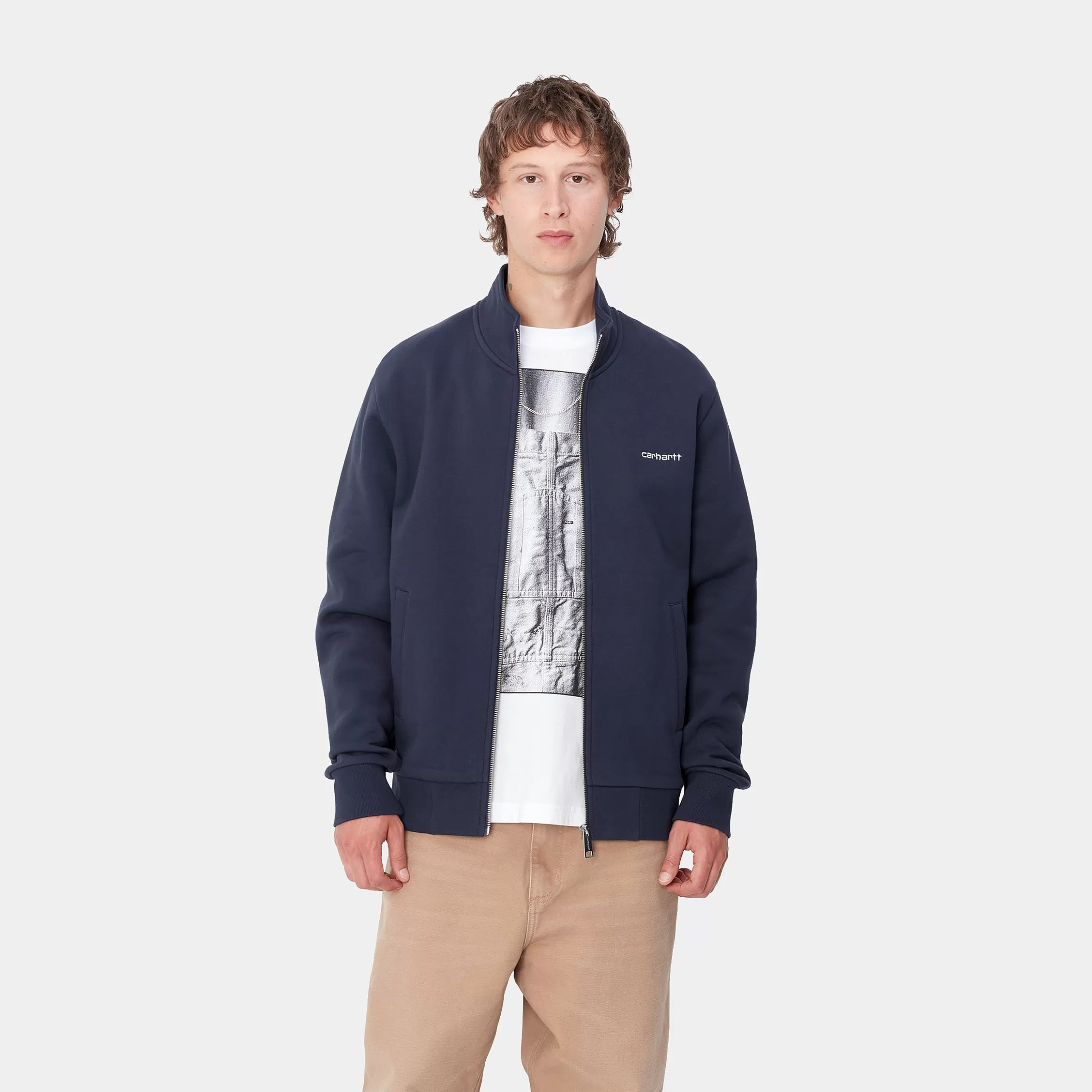 Carhartt WIP Sweats>Script Embroidery Jacket Air Force Blue / White