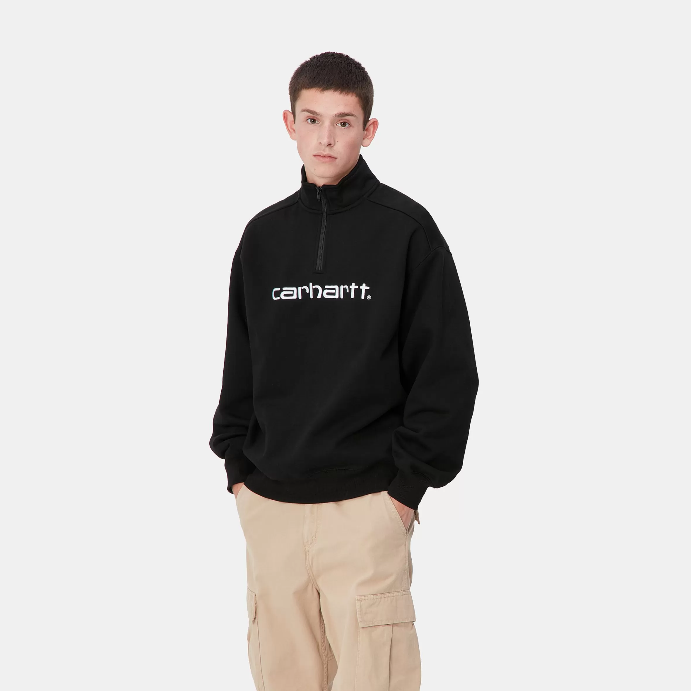 Carhartt WIP Sweats>Script Half Zip Sweatshirt Black / White