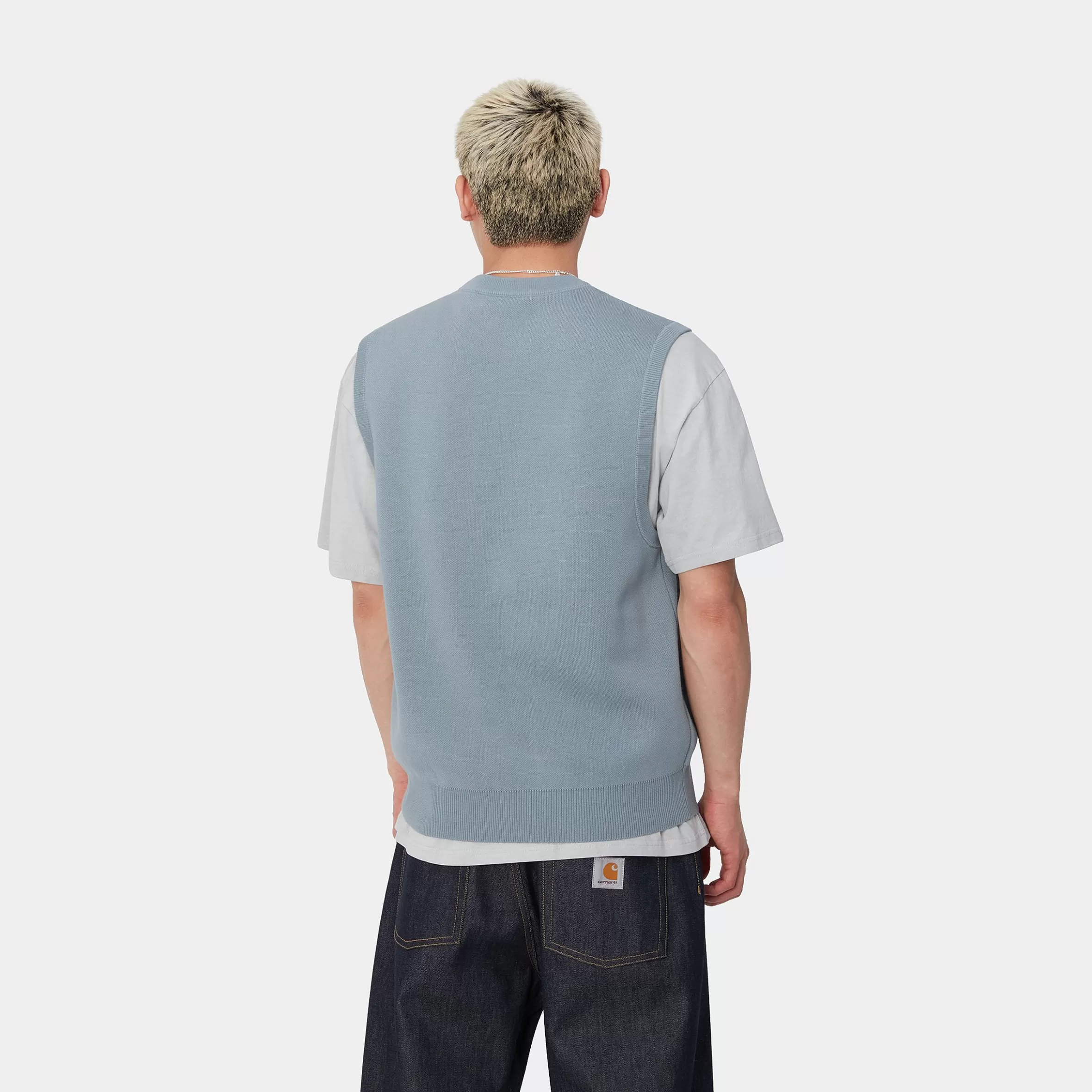 Carhartt WIP Sweats>Script Vest Sweater Misty Sky / White