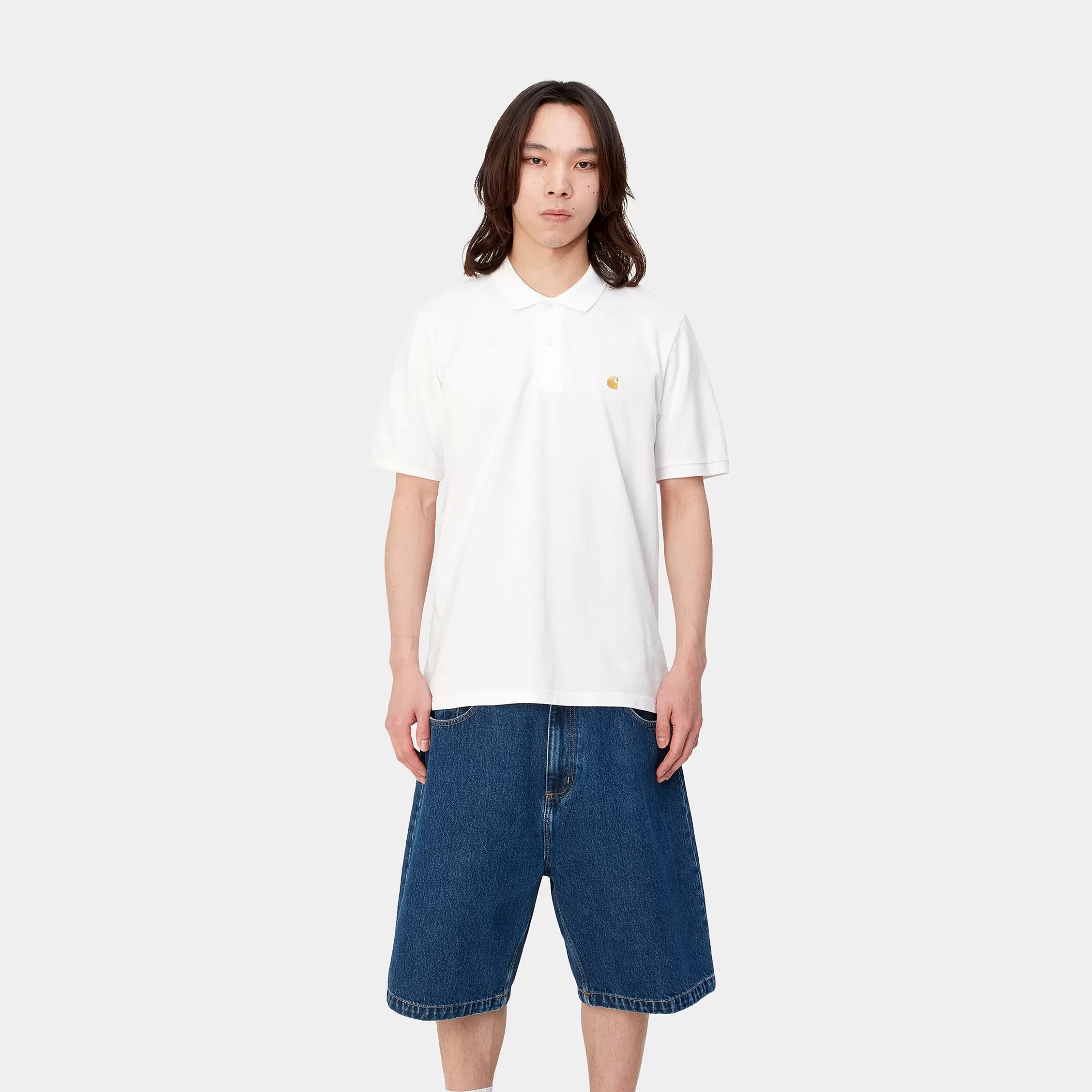 Carhartt WIP T-Shirts & Polos>S/S Chase Pique Polo White / Gold