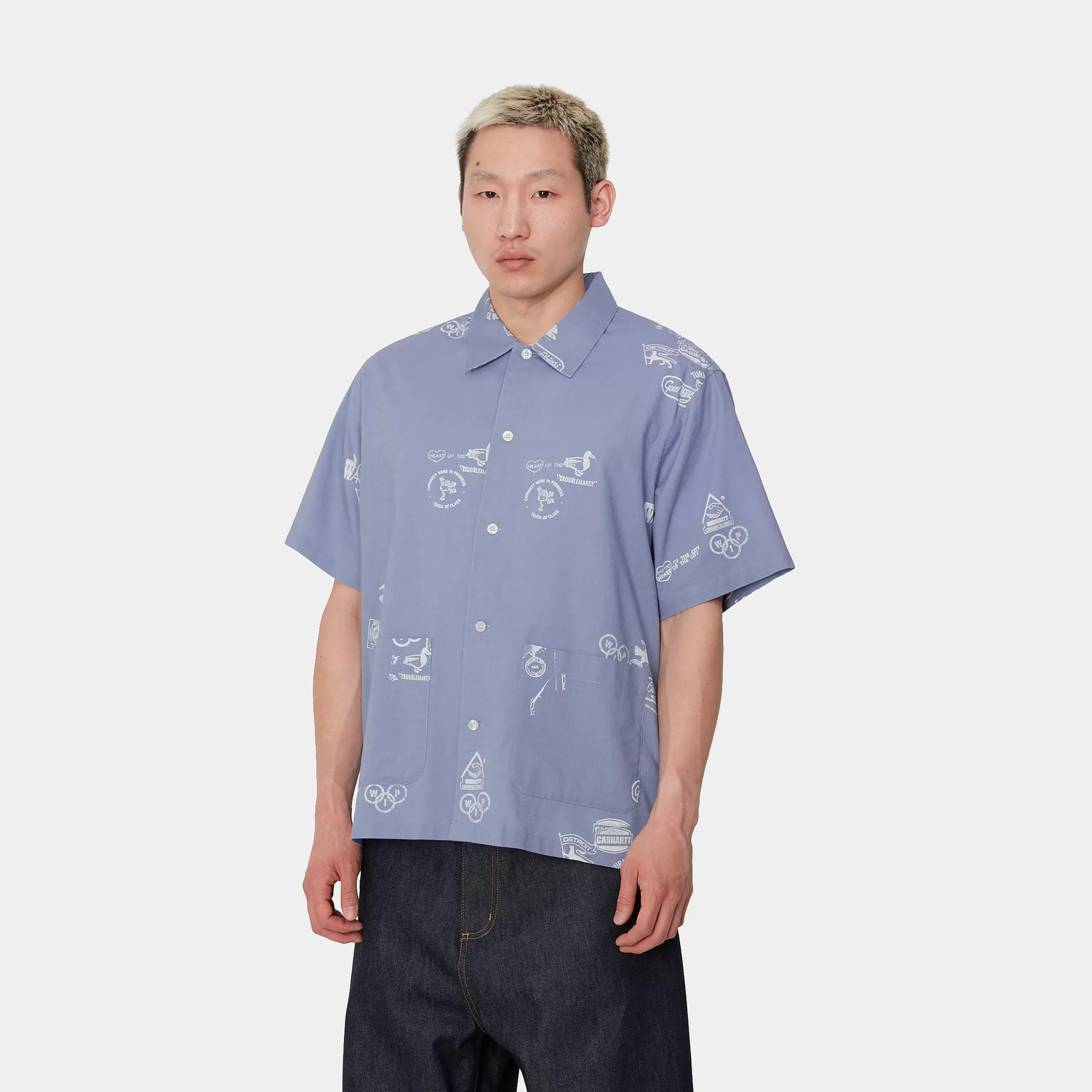 Carhartt WIP Hemden>S/S Stamp Shirt Stamp Print, Charm Blue