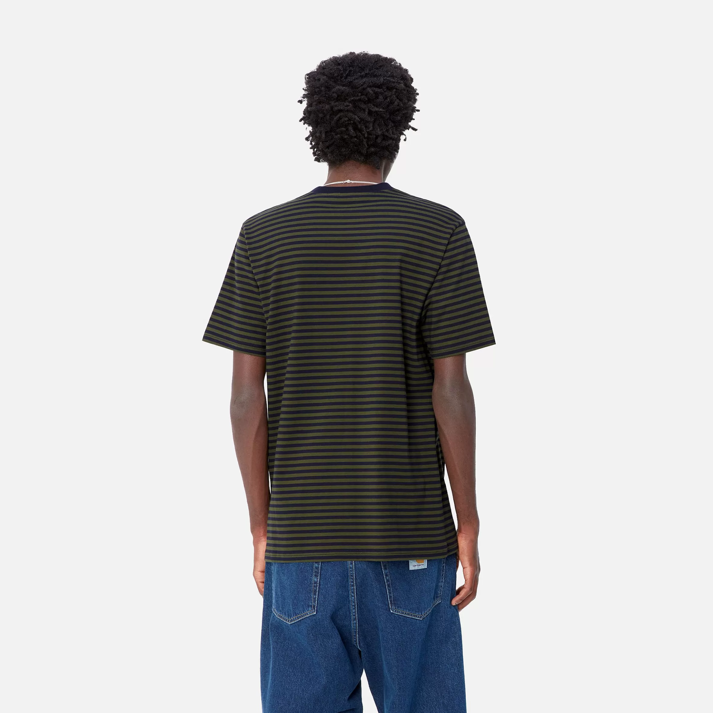 Carhartt WIP T-Shirts & Polos>S/S Verner Pocket T-Shirt Verner Stripe, Dark Navy / Office Green