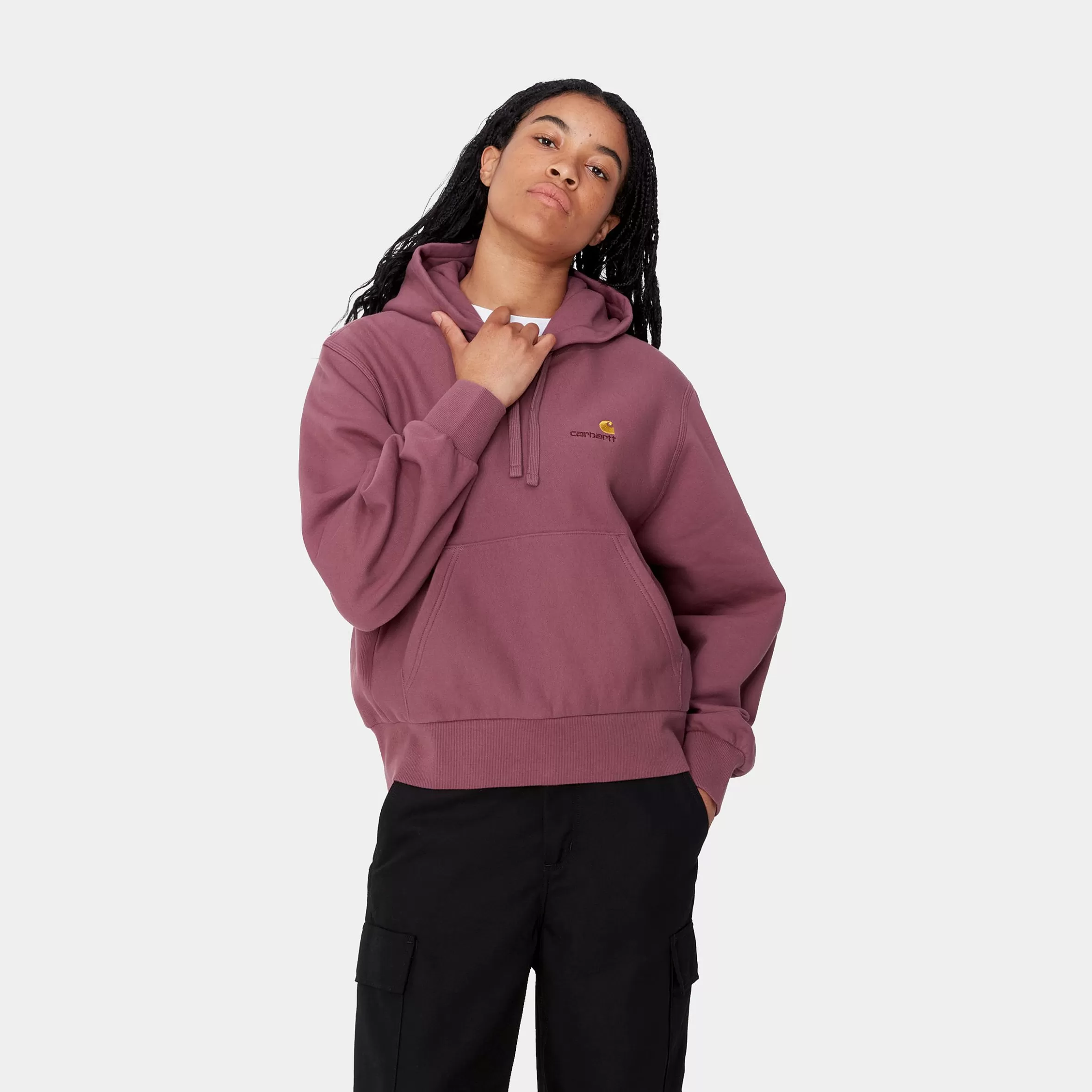 Carhartt WIP Sweats>W' Hooded American Script Sweatshirt Dusty Fuchsia