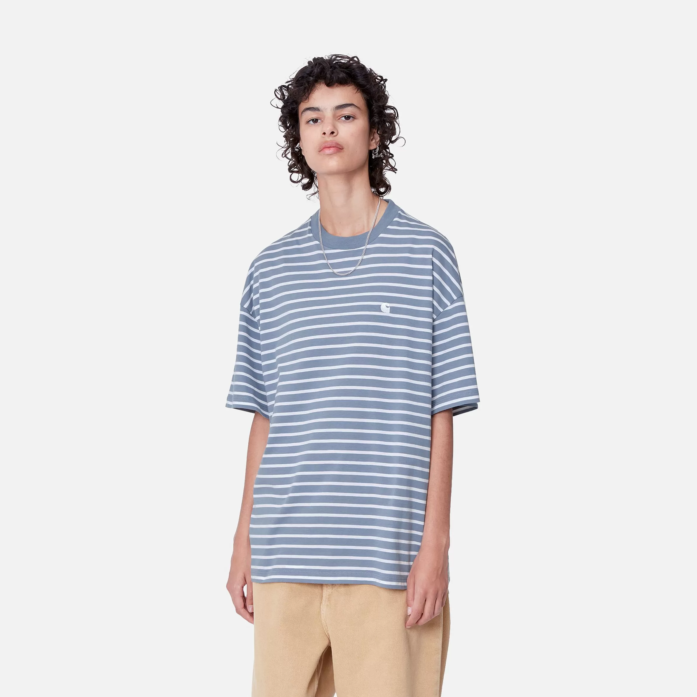 Carhartt WIP T-Shirts>W' S/S Bryna T-Shirt Bryna Stripe, Charm Blue / White