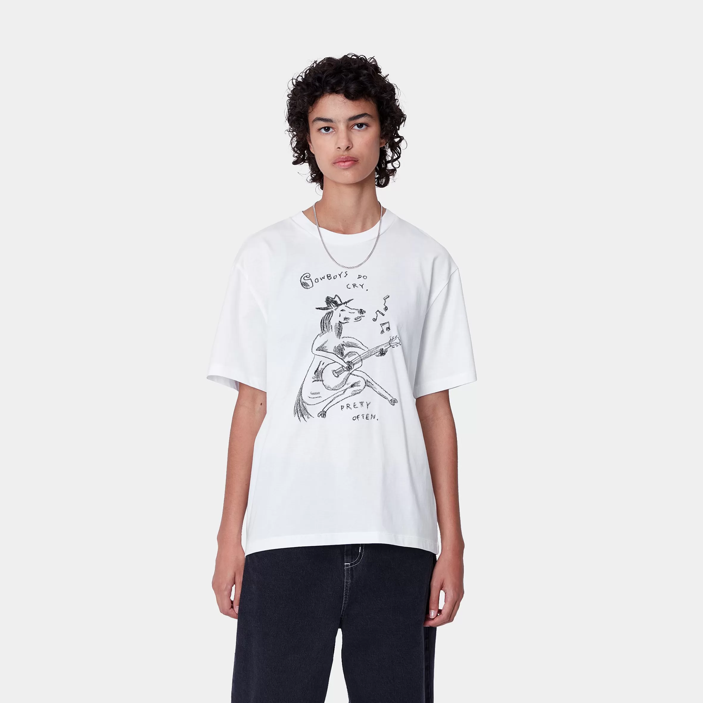 Carhartt WIP T-Shirts>W' S/S Pepe Sad Cowboy T-Shirt White / Black