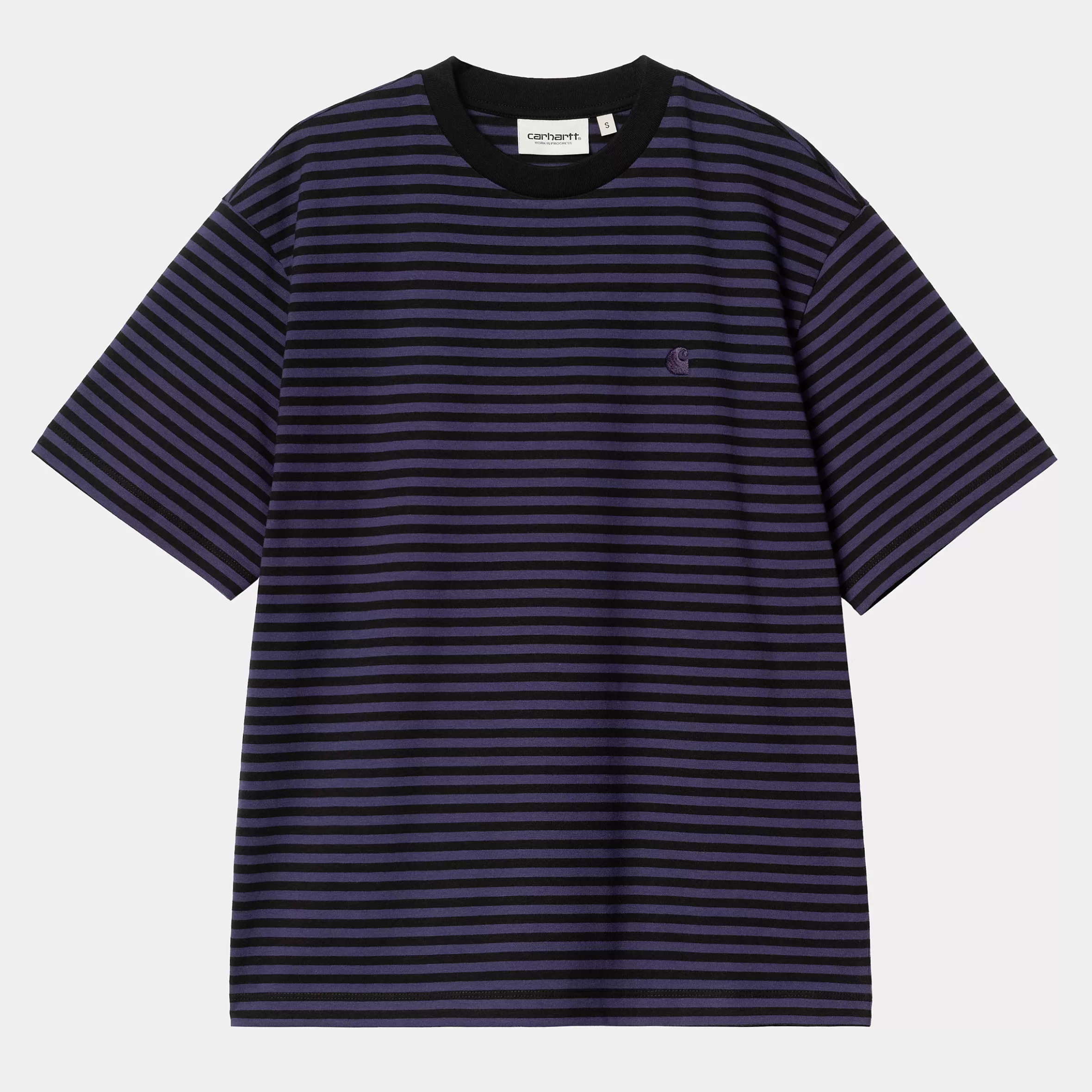 Carhartt WIP T-Shirts>W' S/S Verner T-Shirt Verner Stripe, Black / Aura