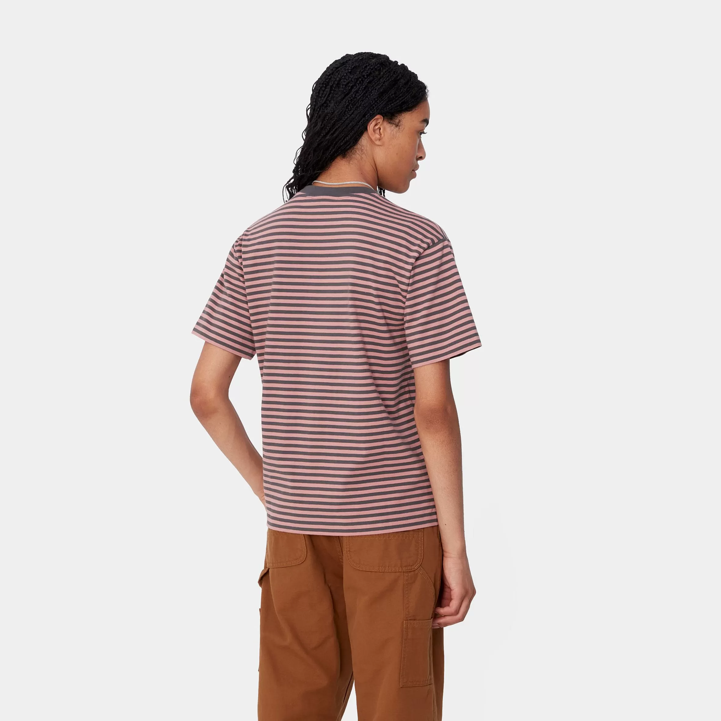 Carhartt WIP T-Shirts>W' S/S Verner T-Shirt Verner Stripe, Graphite / Dusty Rose